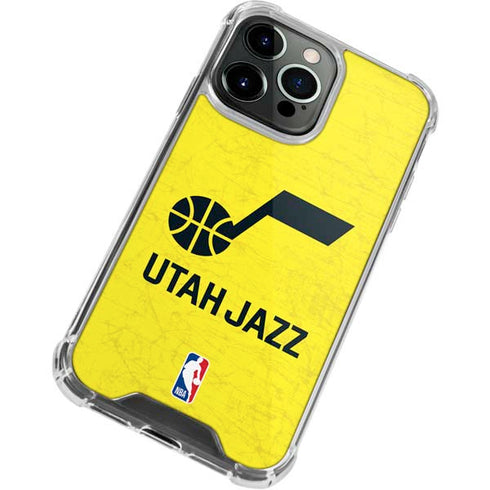 NBA Utah Jazz Yellow Texture iPhone 14 Pro Clear Case